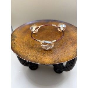 Citirine Colored Acrylic Faceted Gems On Maroon & Gold Wire Bracelet